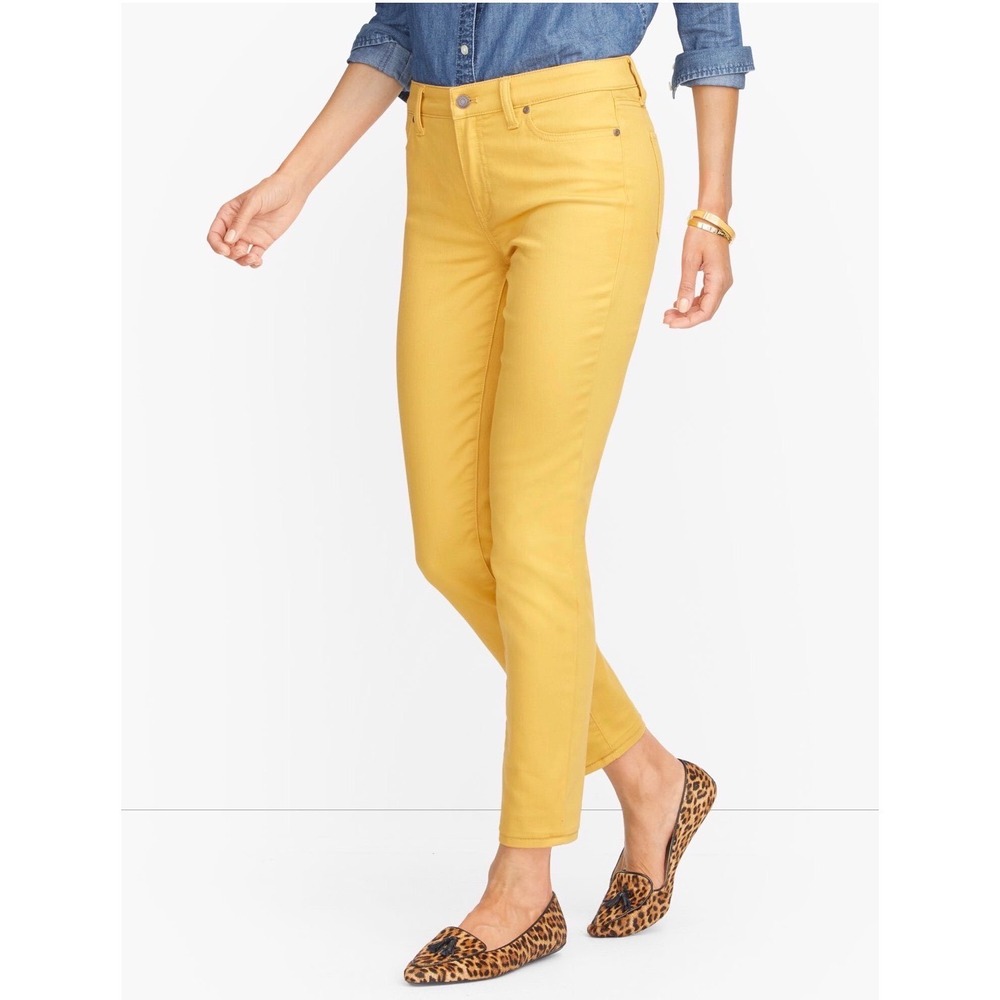 Talbots Slim Ankle Curvy Pants Wmn 8 Yellow Preppy Flawless Stretch Cotton Blend